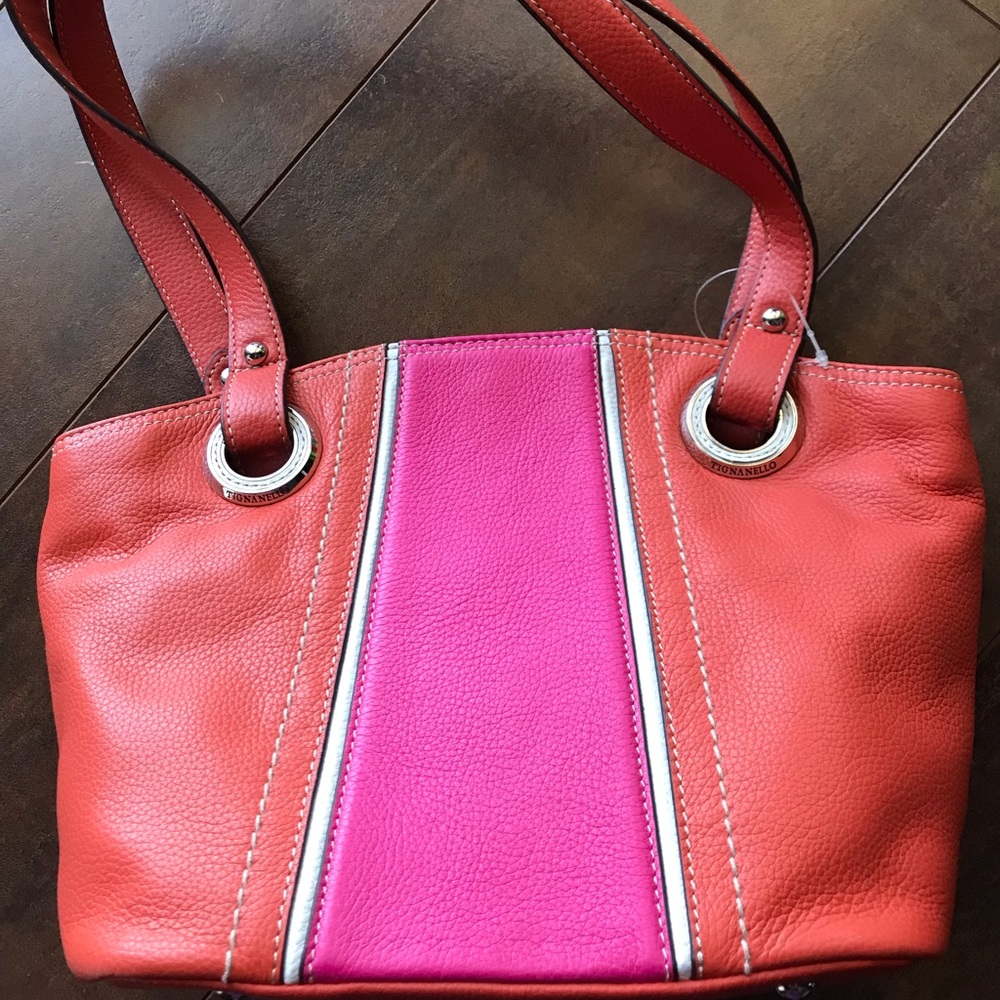 TIGNANELLO Pink/Orange Leather Handbag  Ret $199